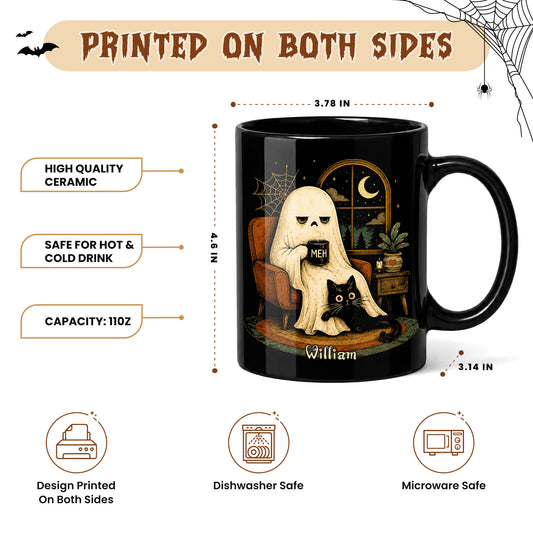 Personalized Halloween Mug, Custom Ghost Cat Coffee Cup, Cute Spooky Mug, Halloween Gift for Cat Lovers