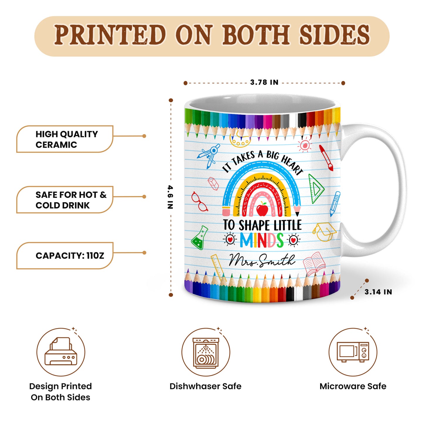 Back to School Personalized Teacher Mug, Custom Name Coffee Mug, Teacher Appreciation Gift for Preschool, Kindergarten & Elementary Teachers
