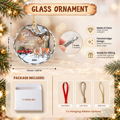 Personalized Couple Glass Ornament - God Blessed the Broken Road Deer Couple - Christmas Gift for Couples 2026
