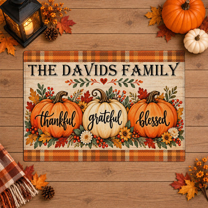 Personalized Thanksgiving Doormat - Thankful Grateful Blessed House Mat - Thanksgiving Home Decor