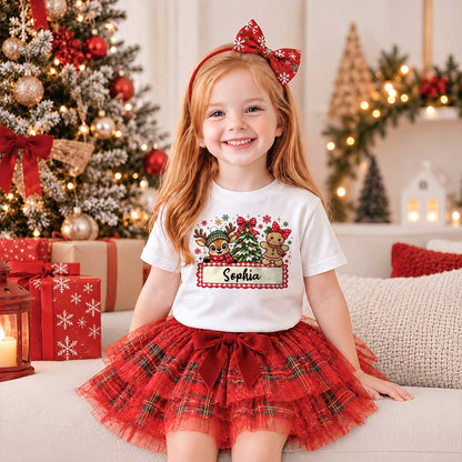 Personalized Christmas Kid T-shirt - Custom Name Reindeer Gingerbread T-shirt - Holiday Gift for Boys and Girls