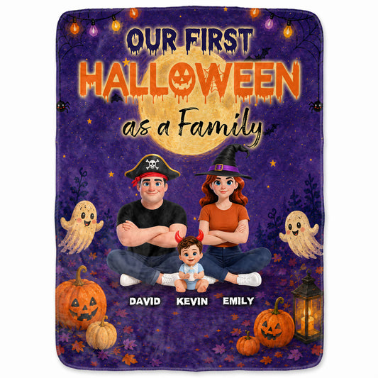 Personalized Halloween Family Blanket - Our First Halloween as a Family - Custom Family Name Blanket - Personalized Fall Gift