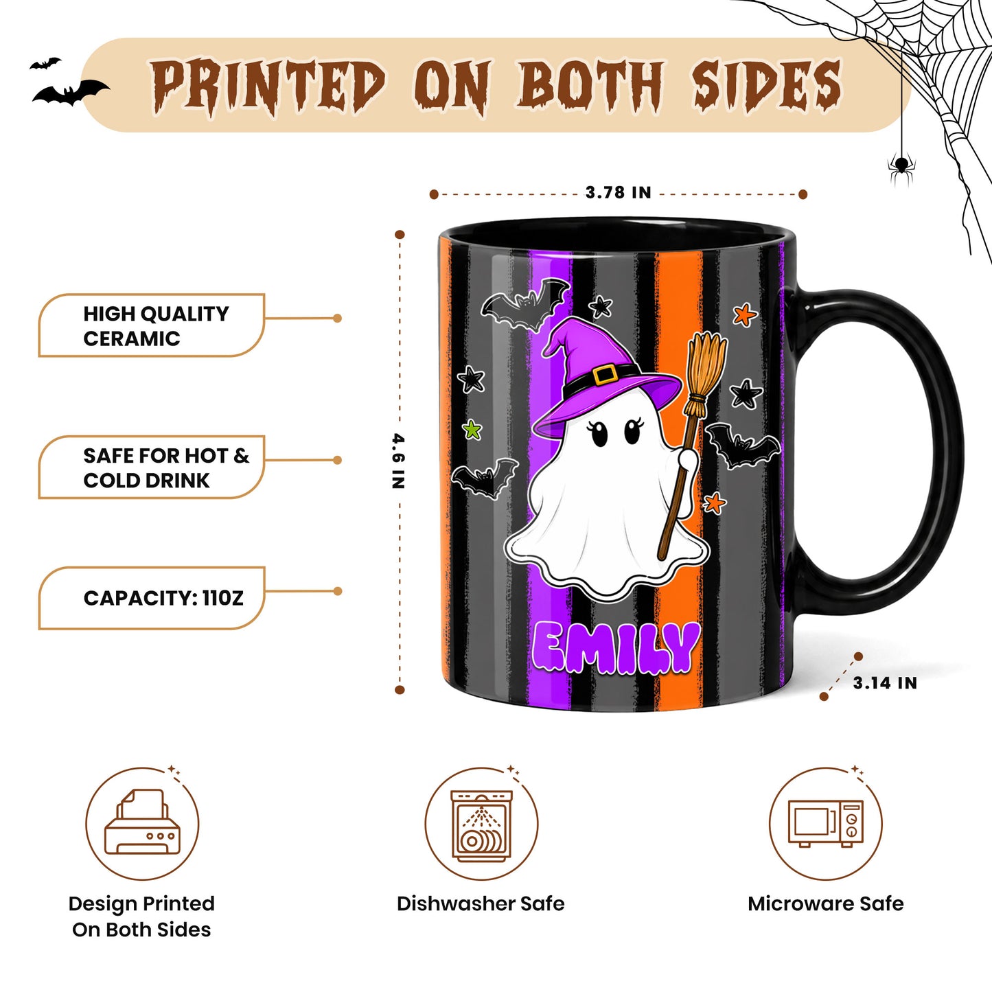 Personalized Halloween Family Mug Set - Custom Name Ghost Coffee Mug - Matching Halloween Mugs for Family, Cute Spooky Gift