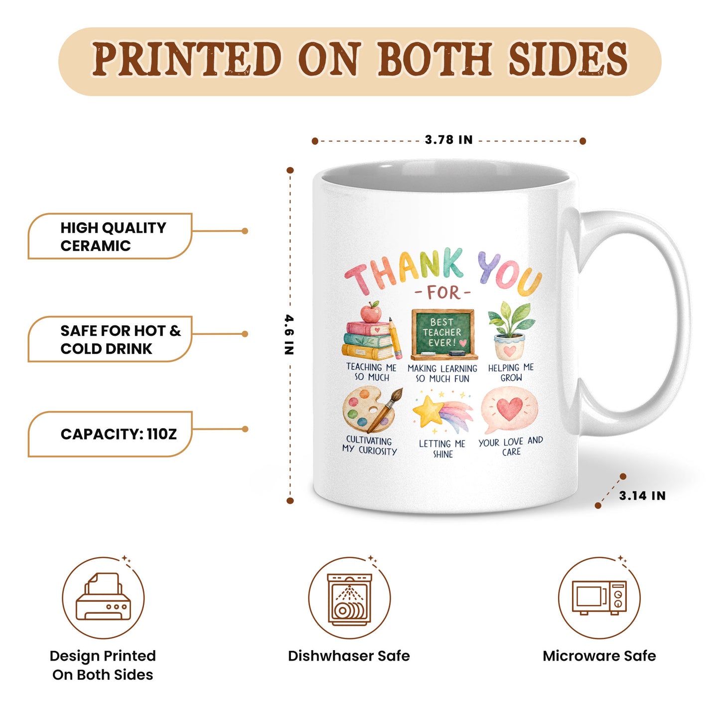 Thank You Teacher Mug - Personalized Teacher Mug - Appreciation Gift For Teachers, Back To School 2026