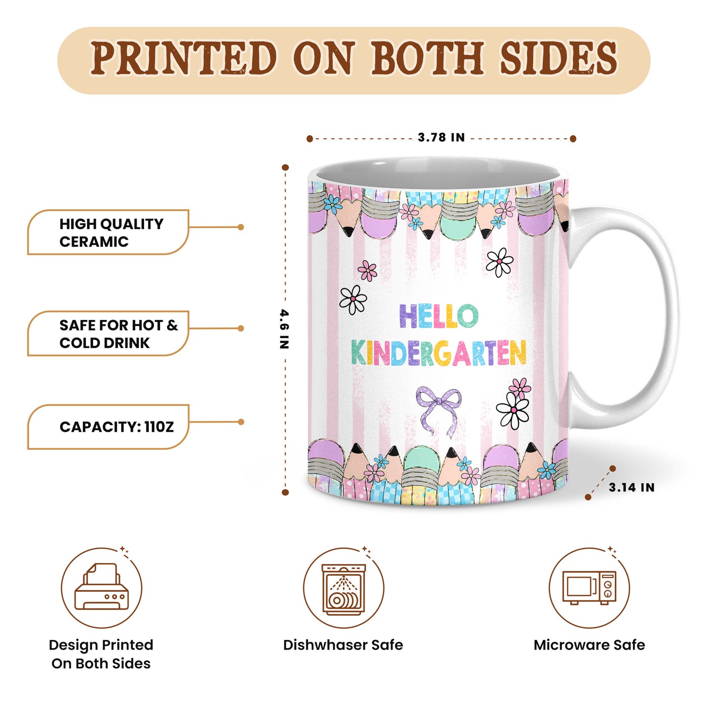 Personalized Hello Kindergarten Mug with Custom Grade & Name, Cute Goose School Coffee Mug, First Day of School Gift for Kids Students