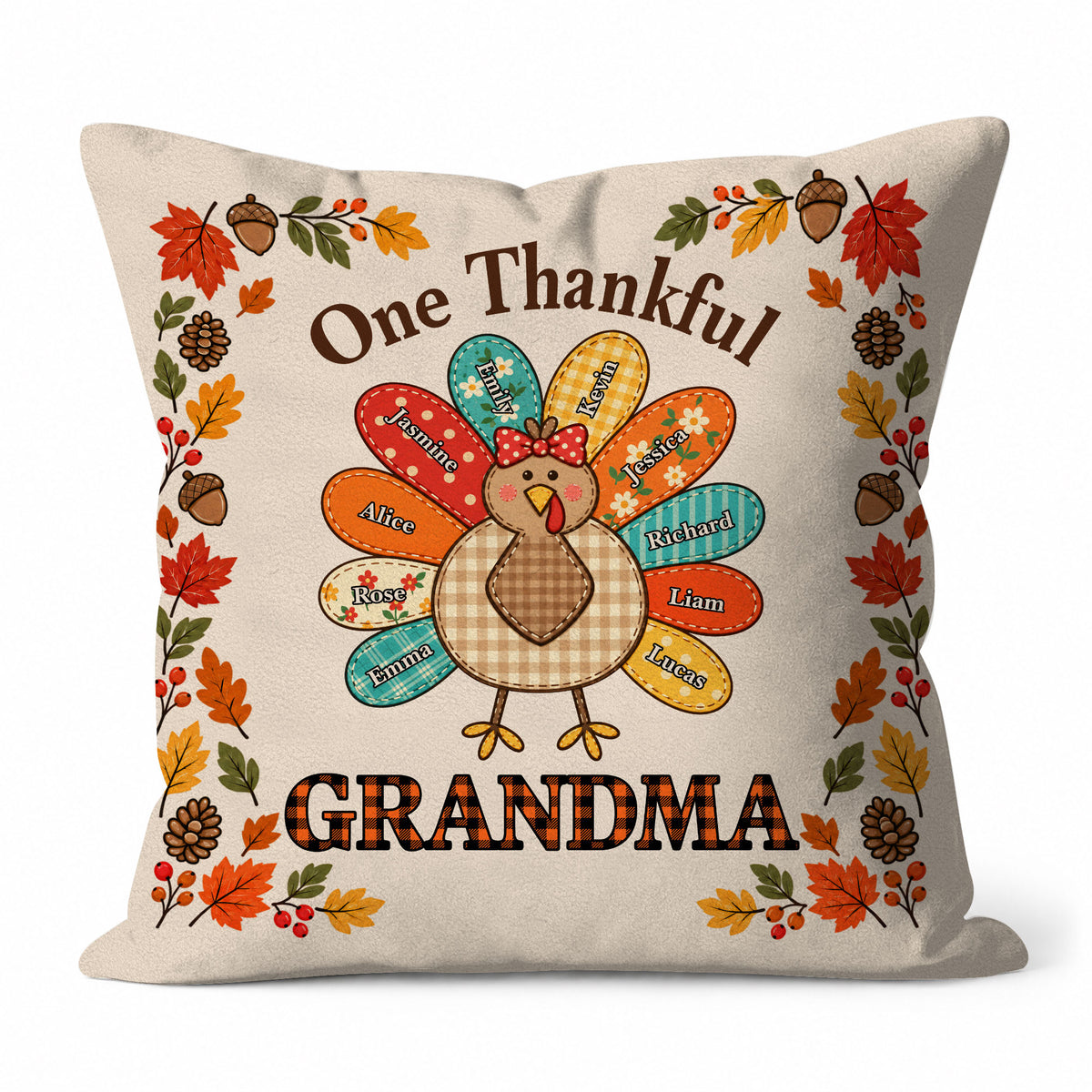 Personalized Thanksgiving Pillow - One Thankful Grandma - Custom Grandma Turkey Throw Pillow -  Thanksgiving Family Gift