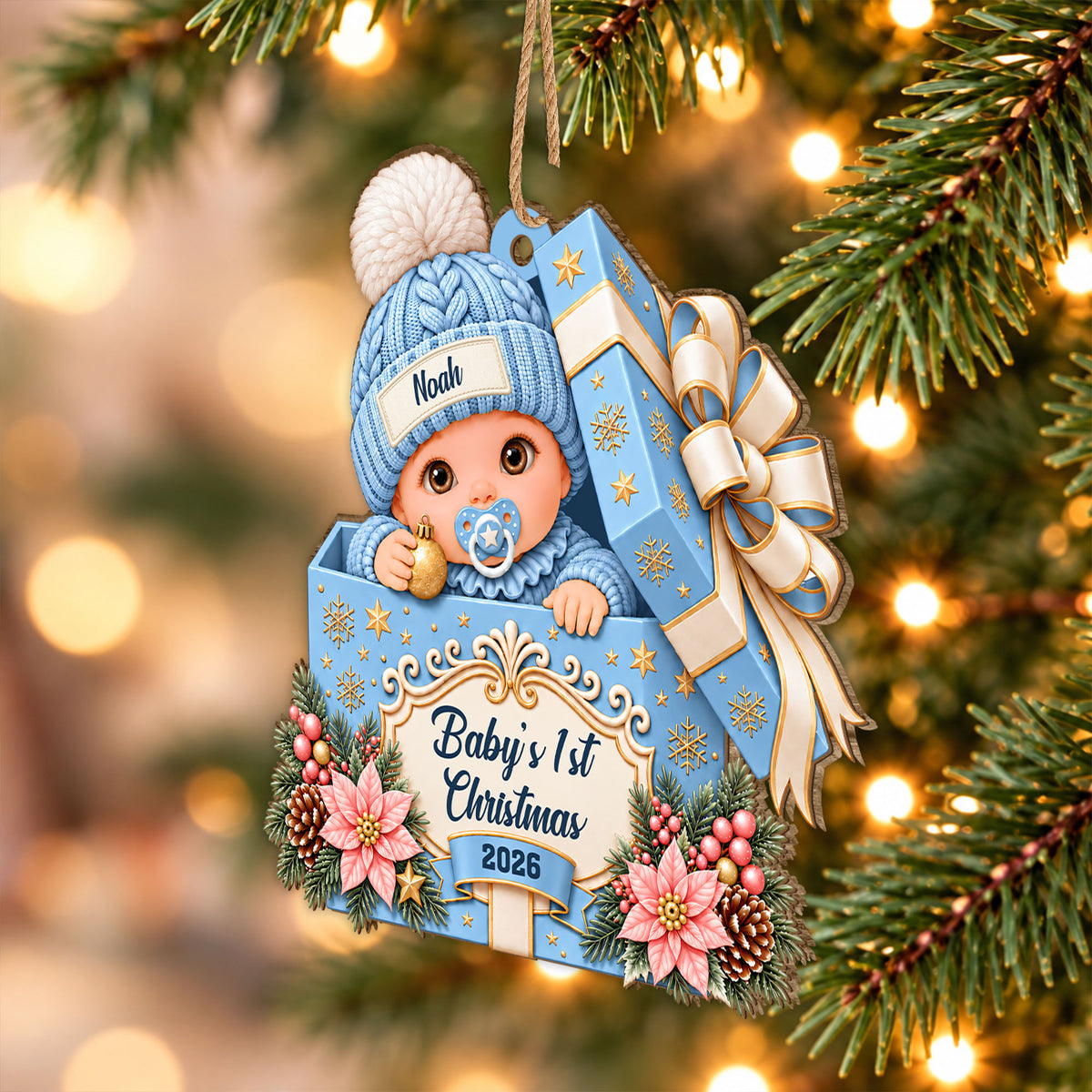 Personalized Custom Shape Wood Ornament - Baby's First Christmas 2026 - Christmas Keepsake Gift