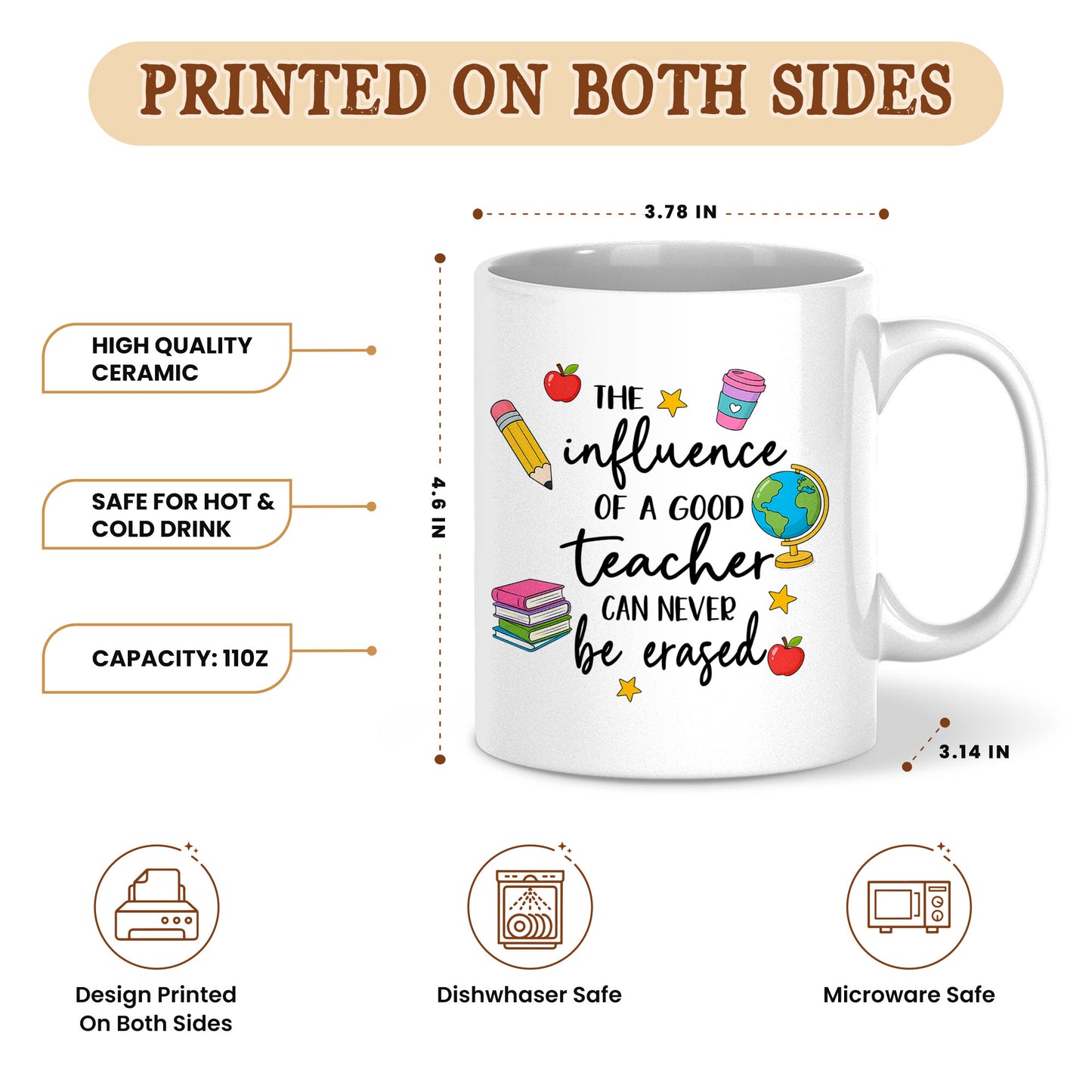 Colorful Teacher Mug - The Influence of a Good Teacher Can Never be Erased - Back To School Meaningful Gift for Teachers