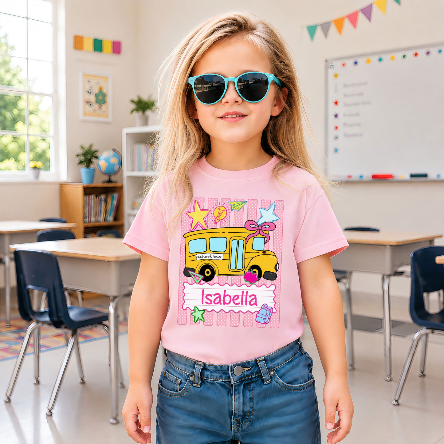 Personalized School Bus Shirt - Custom Name & Grade Kid T-shirt - Back To School Gift for Boys & Girls