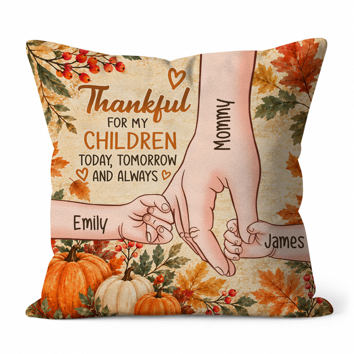 Personalized Thanksgiving Pillow – Thankful for My Children Today Tomorrow Always - Thanksgiving Gift for Family