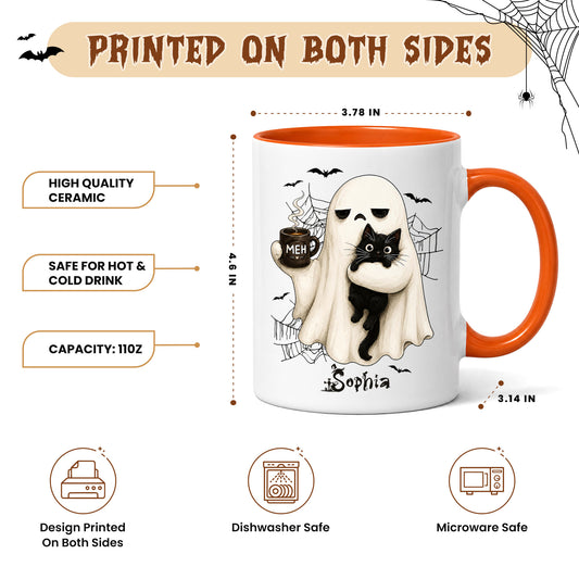 Personalized Halloween Mug, Custom Ghost Cat Coffee Cup, Cute Spooky Mug, Halloween Gift for Cat Lovers