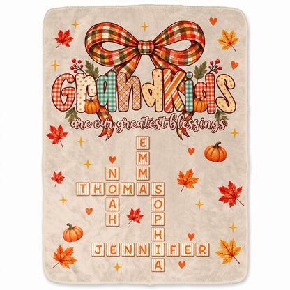 Personalized Thanksgiving Blanket - Grandkids are Our Greatest Blessings Crossword Puzzle Art - Gift for Grandparents