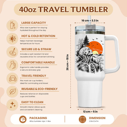 Anatomical Skeleton Sunset Tumbler 40oz with Handle and Straw, Vintage Mountain Gothic Gift for Men Women