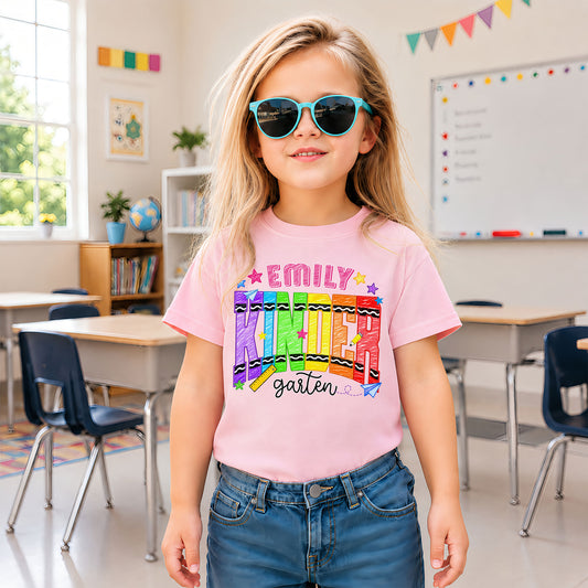 Crayon School Shirt - Custom Name & Grade Kid T-shirt - Back To School Gift for Boys & Girls