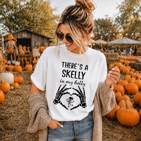Halloween Pregnancy Announcement Shirt - There's a Skelly in My Belly - Halloween Baby Reveal Tee, Spooky Maternity Shirt