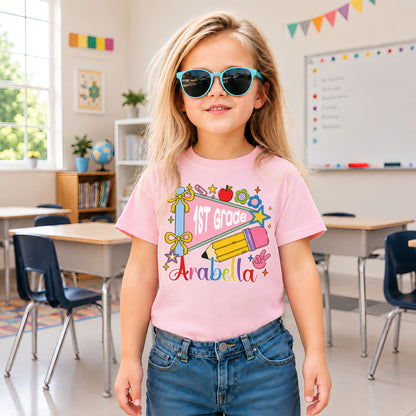 Colorful Pennant Tshirt - Custom Name & Grade Kid T-shirt - Back To School Gift for Boys & Girls
