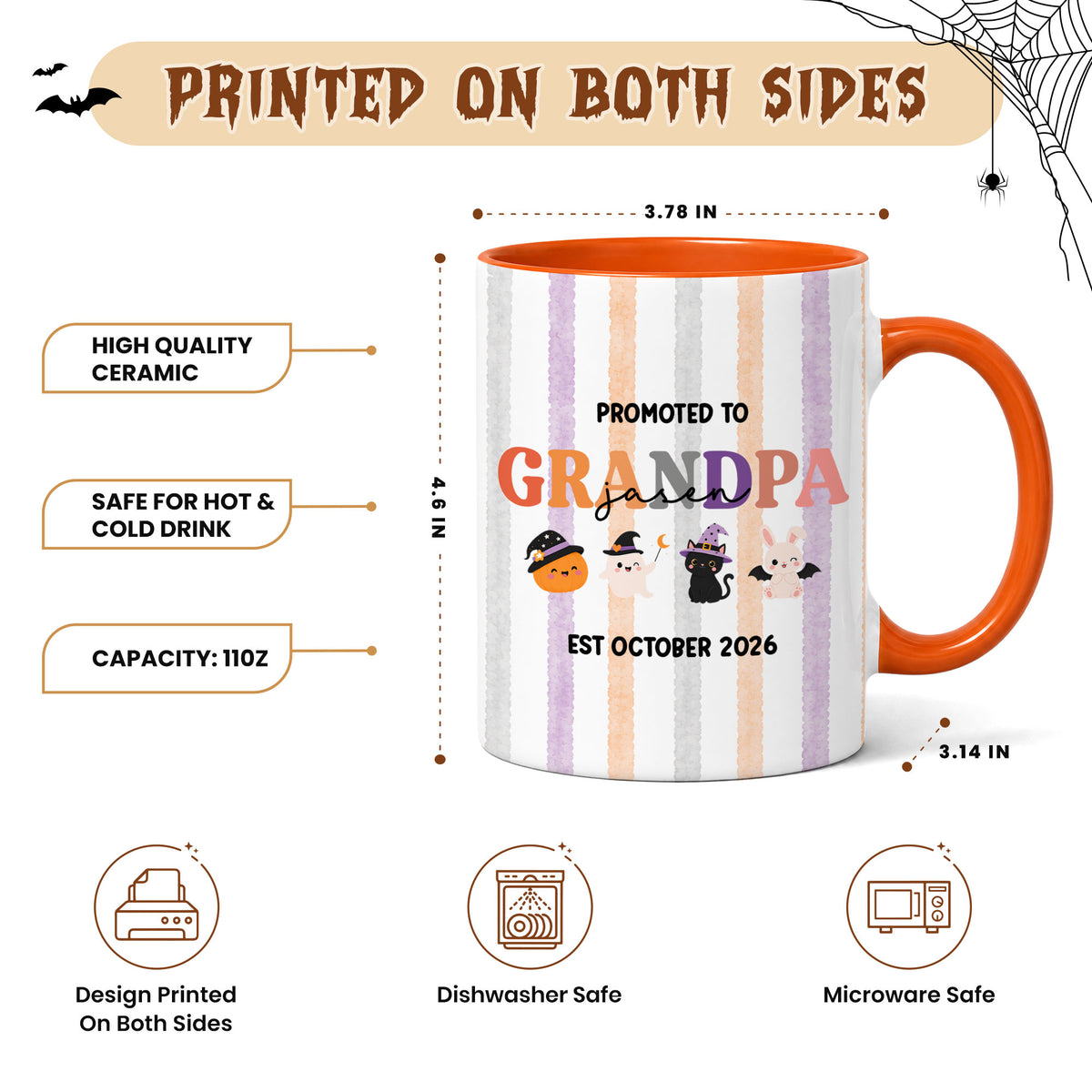 Personalized Halloween New Grandpa Grandma Mug Set - Custom Promoted to Grandparents Accent Mug - Pregnancy Announcement