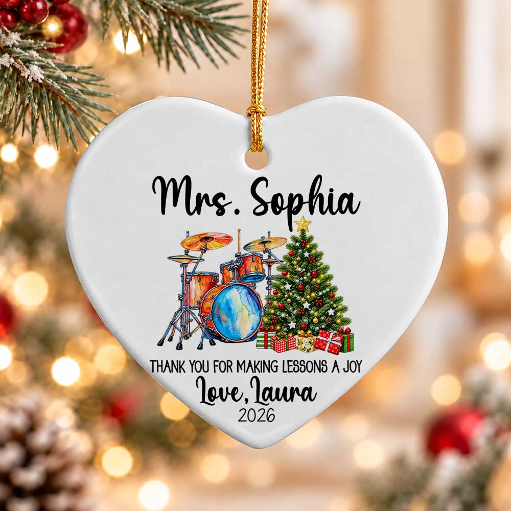 Personalized Music Teacher Christmas Ornament - Custom Drum Teacher Thank You Gift - Christmas Gift 2026