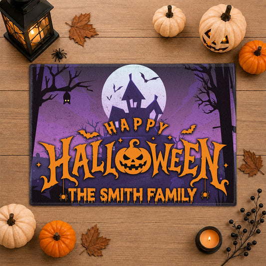 Personalized Halloween Family Name Door Mat - Spooky Porch Decor, Halloween Housewarming Gift