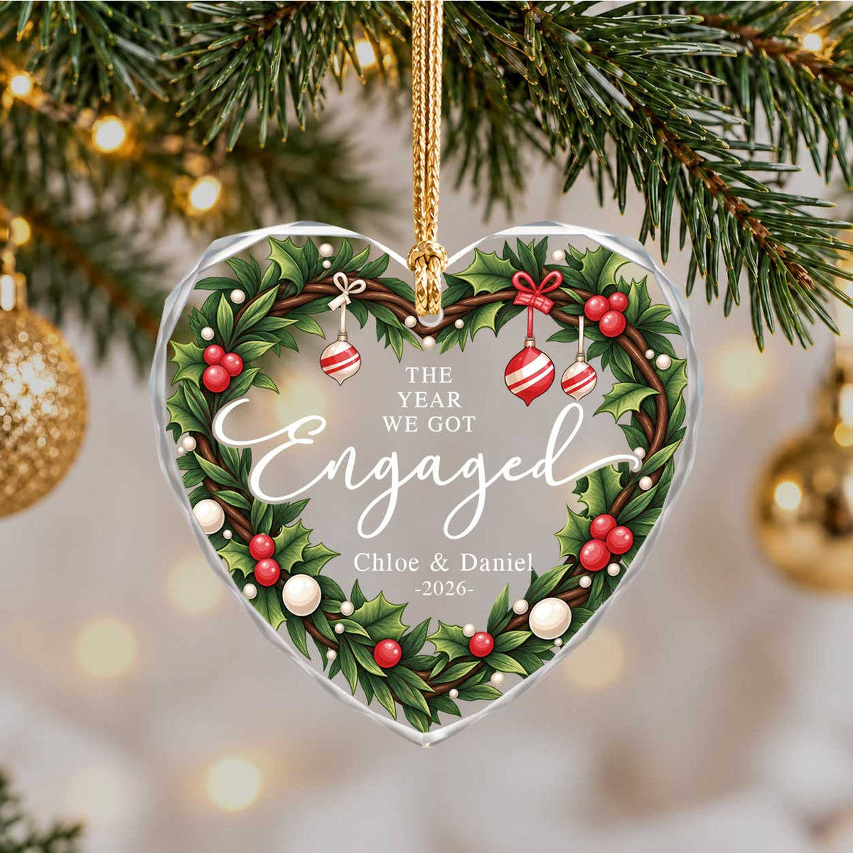 Personalized Gift Engagement Glass Ornament, Custom Couple Names Christmas, Engaged 2026 Christmas Gift For Couple