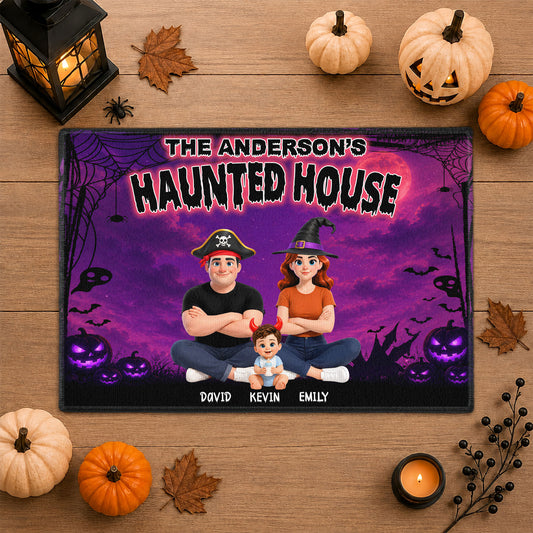 Personalized Halloween Family Door Mat - Custom Family Name Haunted House Doormat - Spooky Porch Decor, Halloween Housewarming Gift