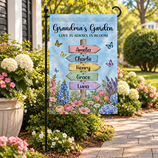 Personalized Garden Flag - Grandma's Garden Love is Always in Bloom - Gift for Grandma, Mom