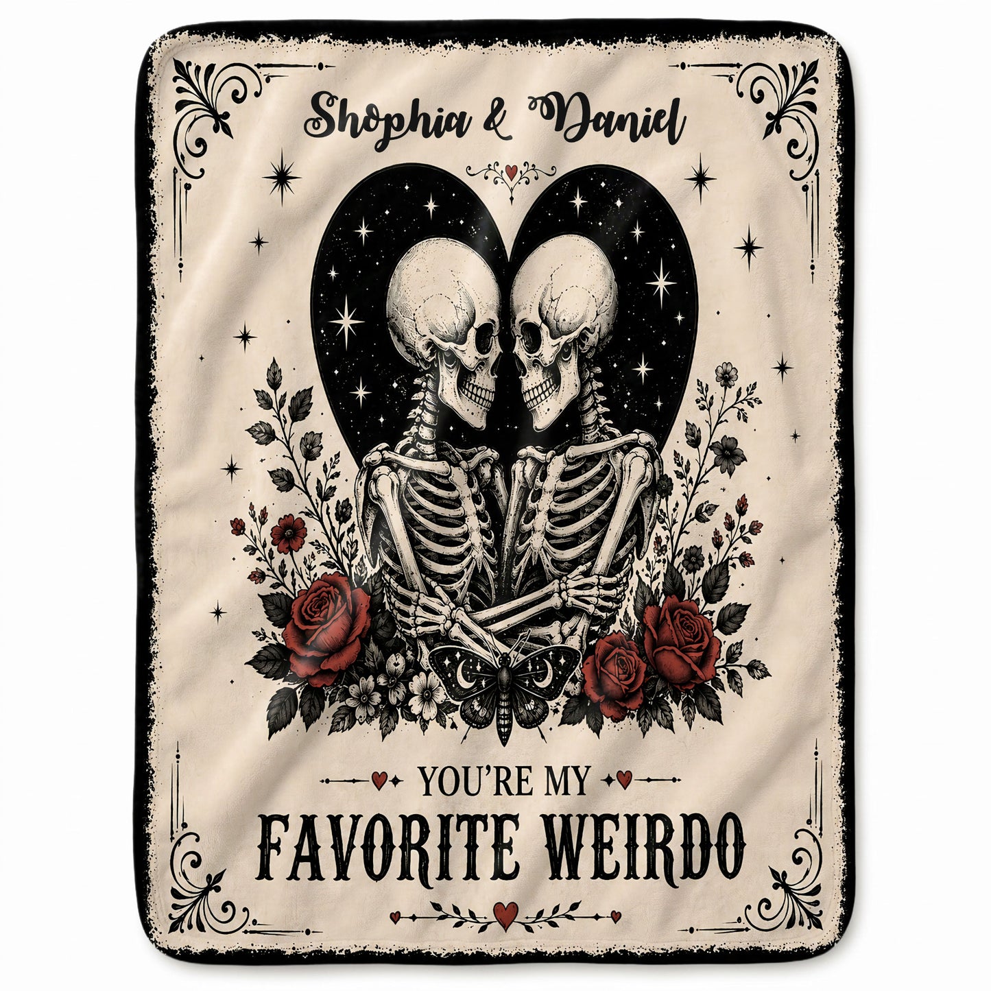 Skeleton Couple Blanket, Gothic Halloween Gift for Couples, Weird Love Design, Personalized Fleece Blanket & Sherpa Blanket