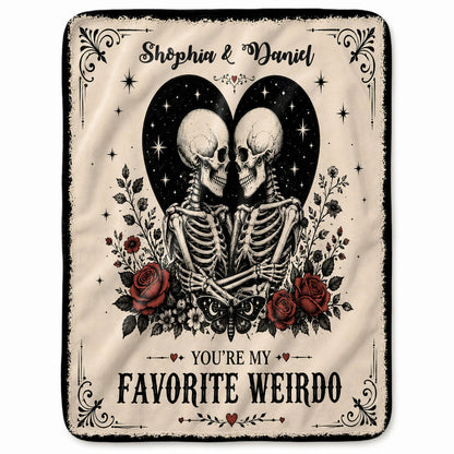 Skeleton Couple Blanket, Gothic Halloween Gift for Couples, Weird Love Design, Personalized Fleece Blanket & Sherpa Blanket