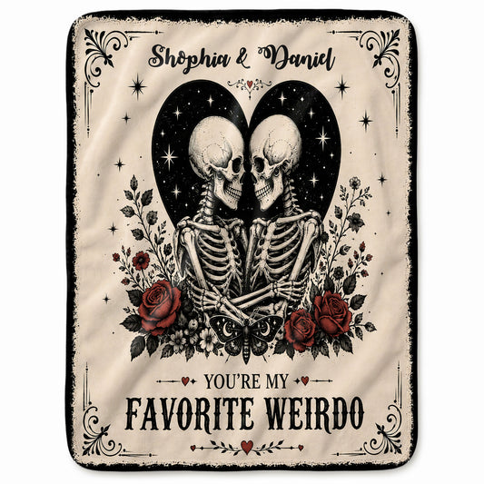Skeleton Couple Blanket, Gothic Halloween Gift for Couples, Weird Love Design, Personalized Fleece Blanket & Sherpa Blanket