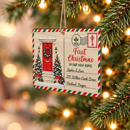 Personalized Custom Shape Wood Ornament - First Christmas in Our New Home - Gift for Newlywed Couple