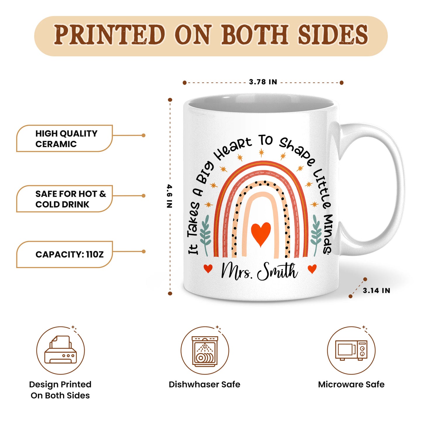 Back to School Personalized Teacher Mug, Custom Name Coffee Mug, Teacher Appreciation Gift for Preschool, Kindergarten & Elementary Teachers