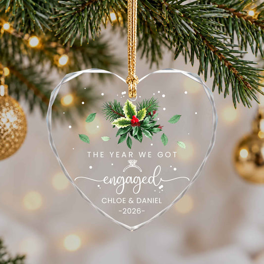 Personalized Gift Engagement Glass Ornament, Custom Couple Names Christmas, Engaged 2026 Christmas Gift For Couple
