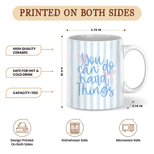 Personalized Teacher Student Coffee Mug with Custom Name, You Can Do Hard Things Mug, Striped Color School Gift, Back to School Cup