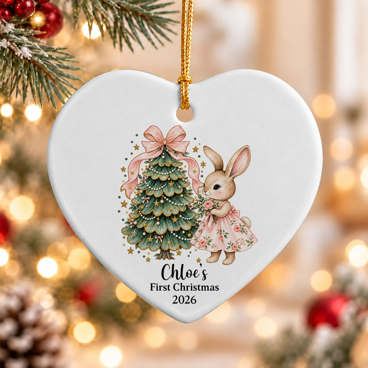 Personalized First Christmas Ornament 2026 - Baby's First Christmas Ceramic Ornament - Newborn Gift