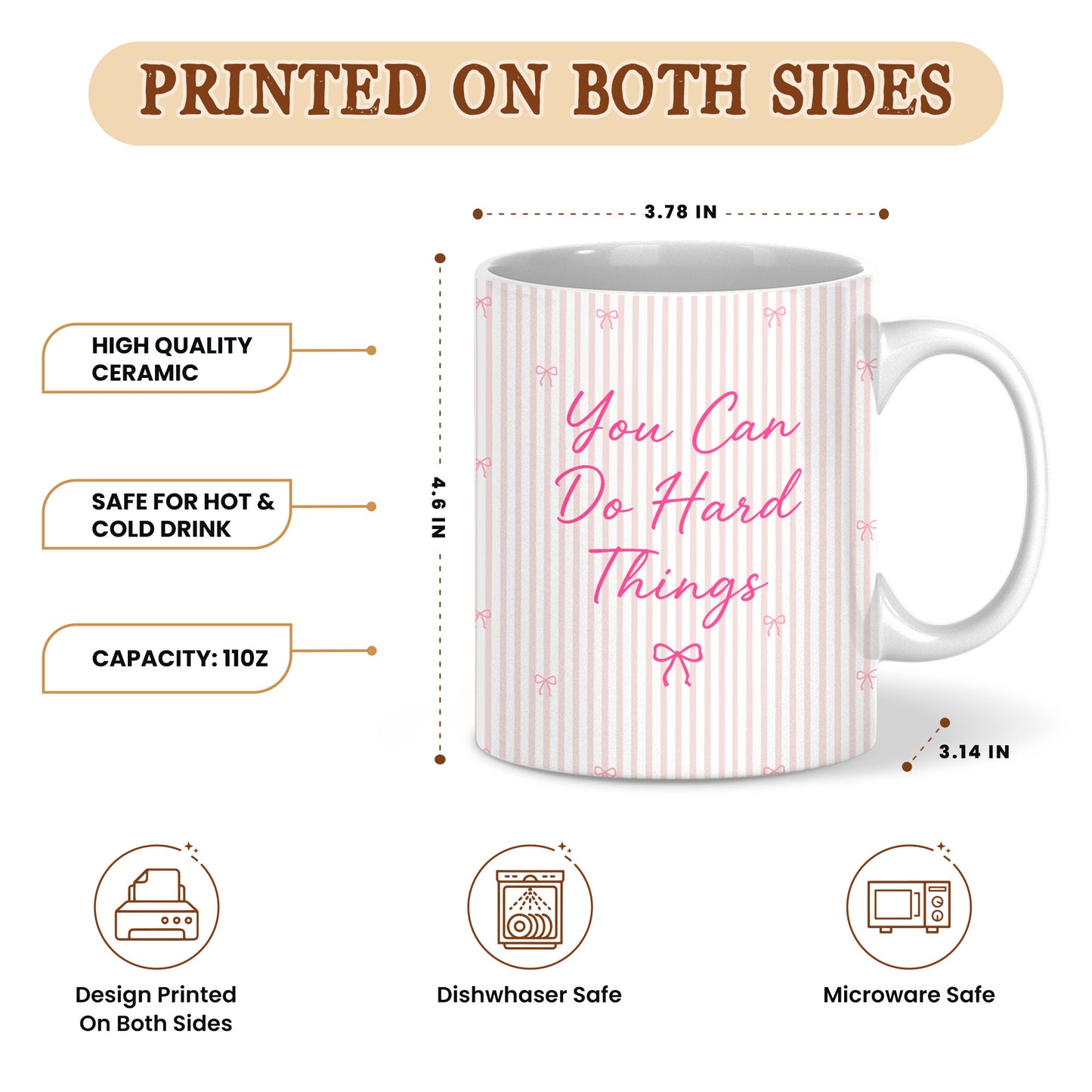 Personalized Teacher Student Coffee Mug with Custom Name, You Can Do Hard Things Mug, Striped Color School Gift, Back to School Cup