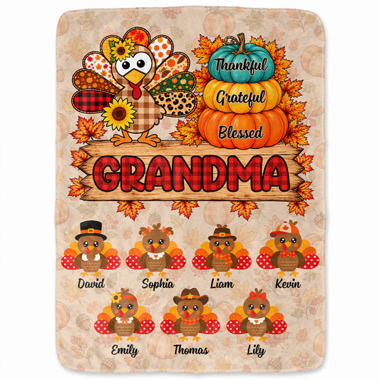 Personalized Thanksgiving Blanket - Grandma's Turkeys Blanket - Thanksgiving Gift for Grandma, Mom