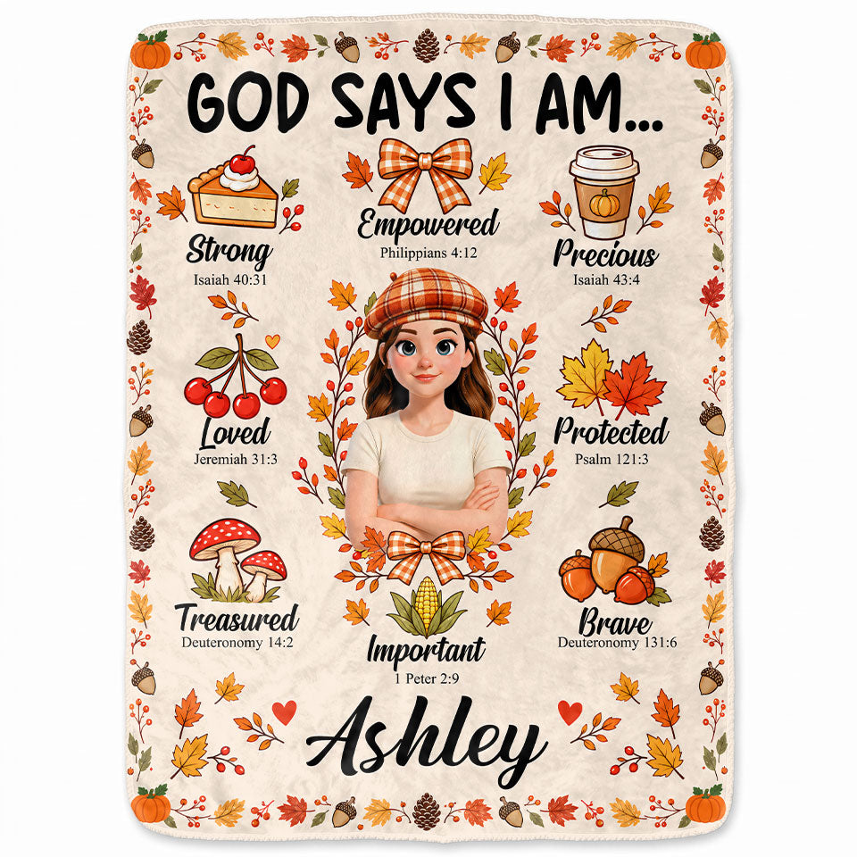 Personalized Thanksgiving Blanket - God Says I Am - Fall Gift for Women, Self Gift