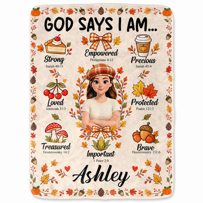 Personalized Thanksgiving Blanket - God Says I Am - Fall Gift for Women, Self Gift