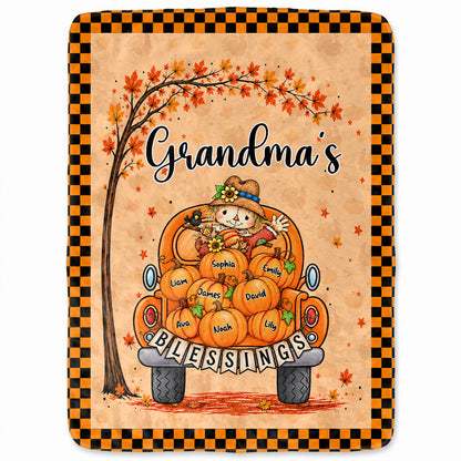 Personalized Thanksgiving Blanket - Grandma's Blessings - Thanksgiving Gift for Grandma, Mom