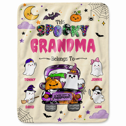 Personalized Halloween Blanket - Spooky Grandma Custom Name Fleece Blanket - Cute Ghost Pumpkin Gift for Grandma, Mom
