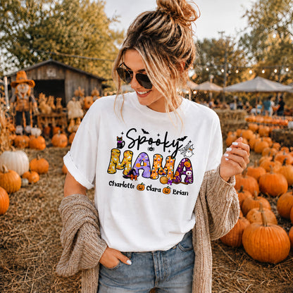 Personalized Halloween Sweatshirt - Spooky Mama - Custom Mama Grandma T-shirt Sweatshirt, Spooky Season Gift for Mom & Grandma