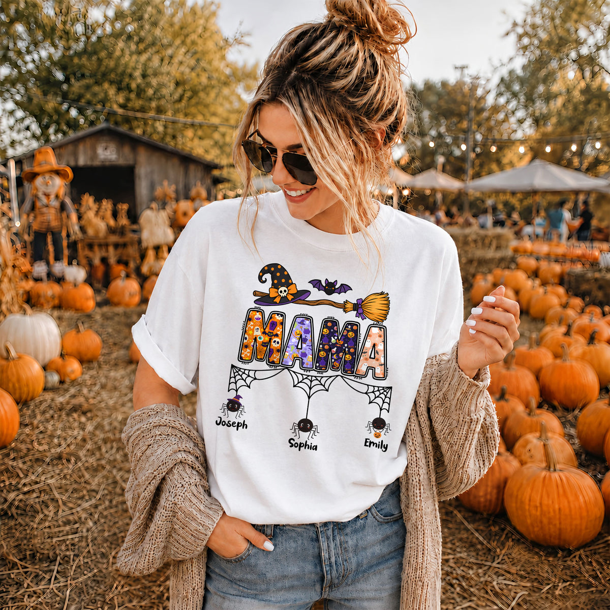 Personalized Halloween Grandma Shirt - Custom Name Spider Web - Halloween Gift for Grandma, Mom