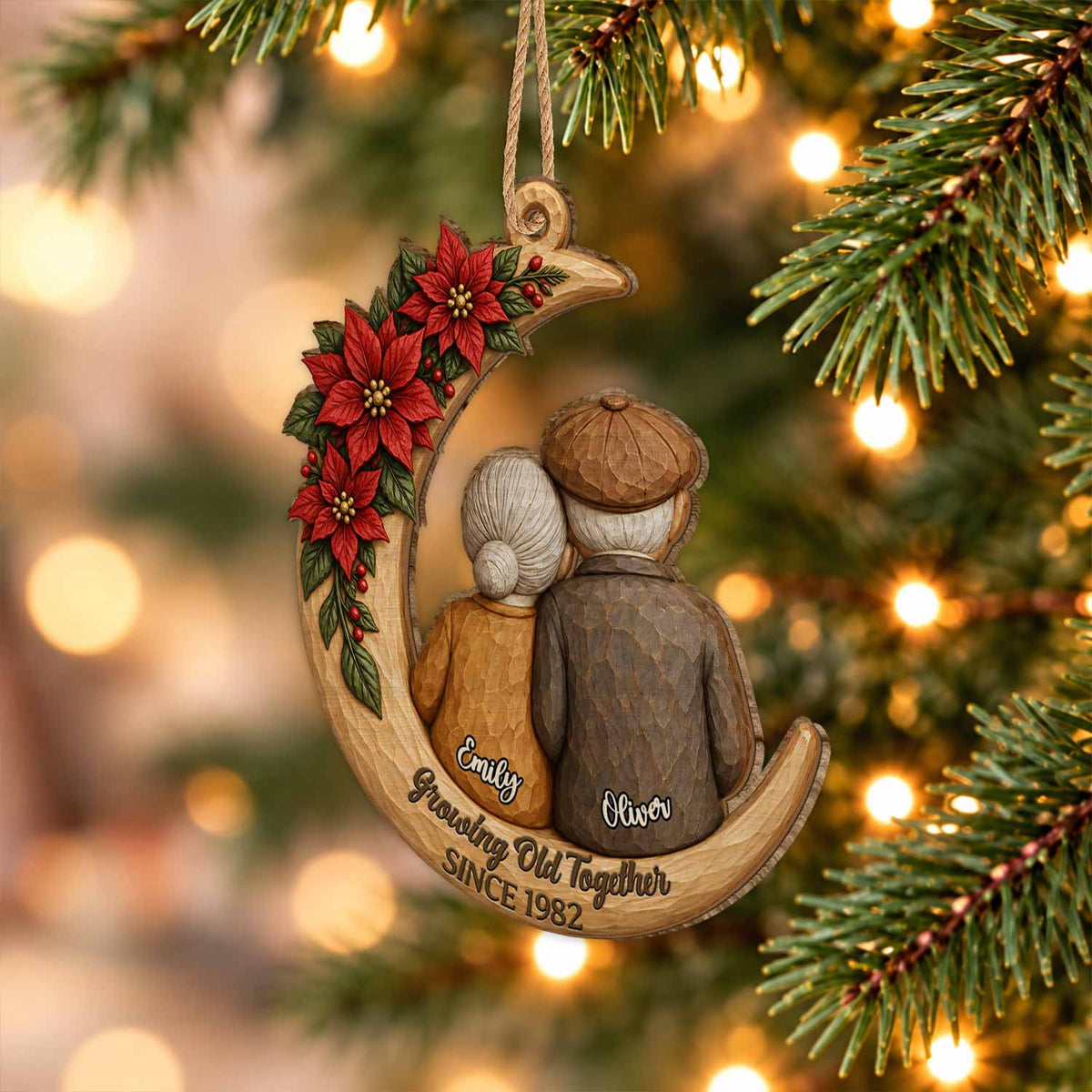 Personalized Custom Shape Wood Ornament - Growing Old Together Couple Ornament - Christmas Gift for Old Couples, Parents