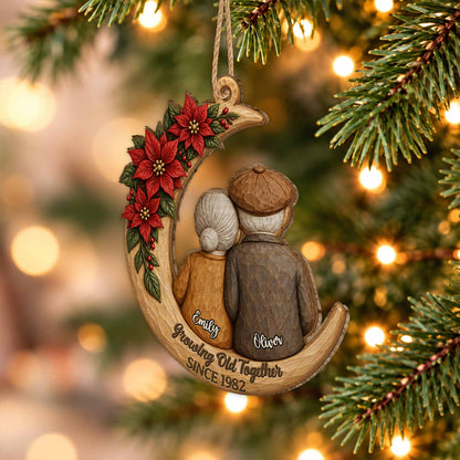 Personalized Custom Shape Wood Ornament - Growing Old Together Couple Ornament - Christmas Gift for Old Couples, Parents