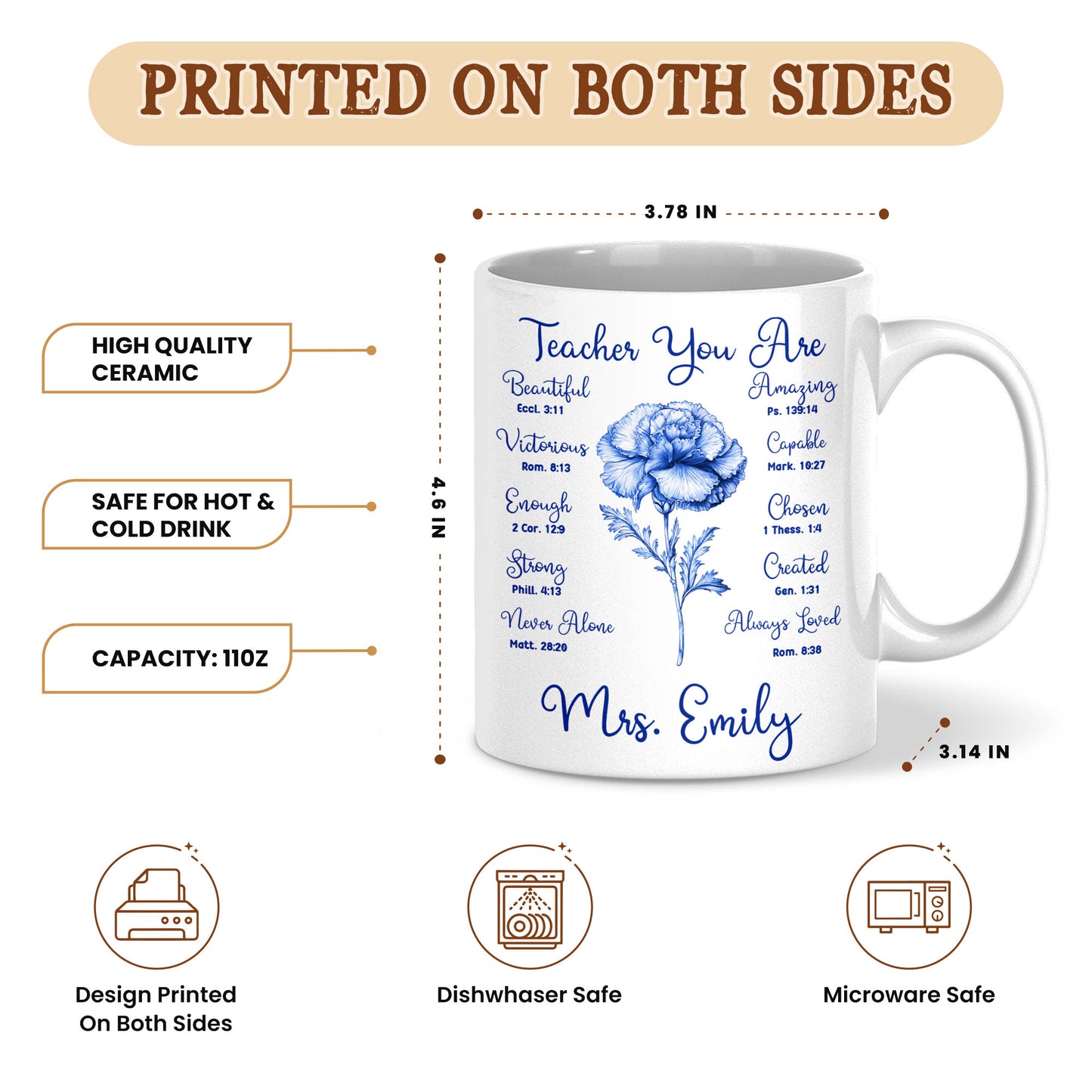 Birth Month Flower Bible Teacher Mug - Teacher You Are Amazing - Custom Teacher Name Coffee Cup - Back To School Gift for Teachers