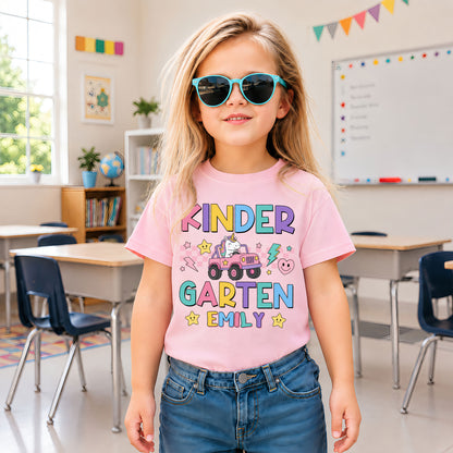 Personalized Pastel Unicorn School Tshirt - Custom Name & Grade Kids T-Shirt - Back To School Gift for Girls