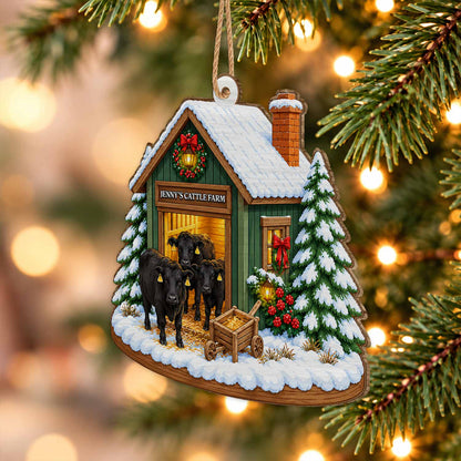 Personalized Custom Shape Wood Ornament - Custom Kid Name Cattle Farm Ornament - Farmhouse Holiday Keepsake