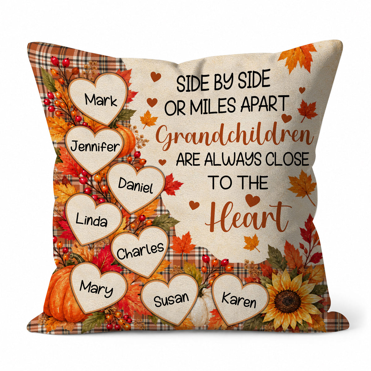 Personalized Thanksgiving Pillow – Grandchildren Are Always Close to the Heart - Thanksgiving Gift for Grandparents