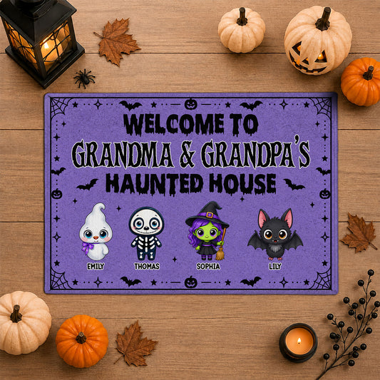 Personalized Halloween Doormat - Grandma & Grandpa Haunted House Mat -  Spooky Halloween Family Gift