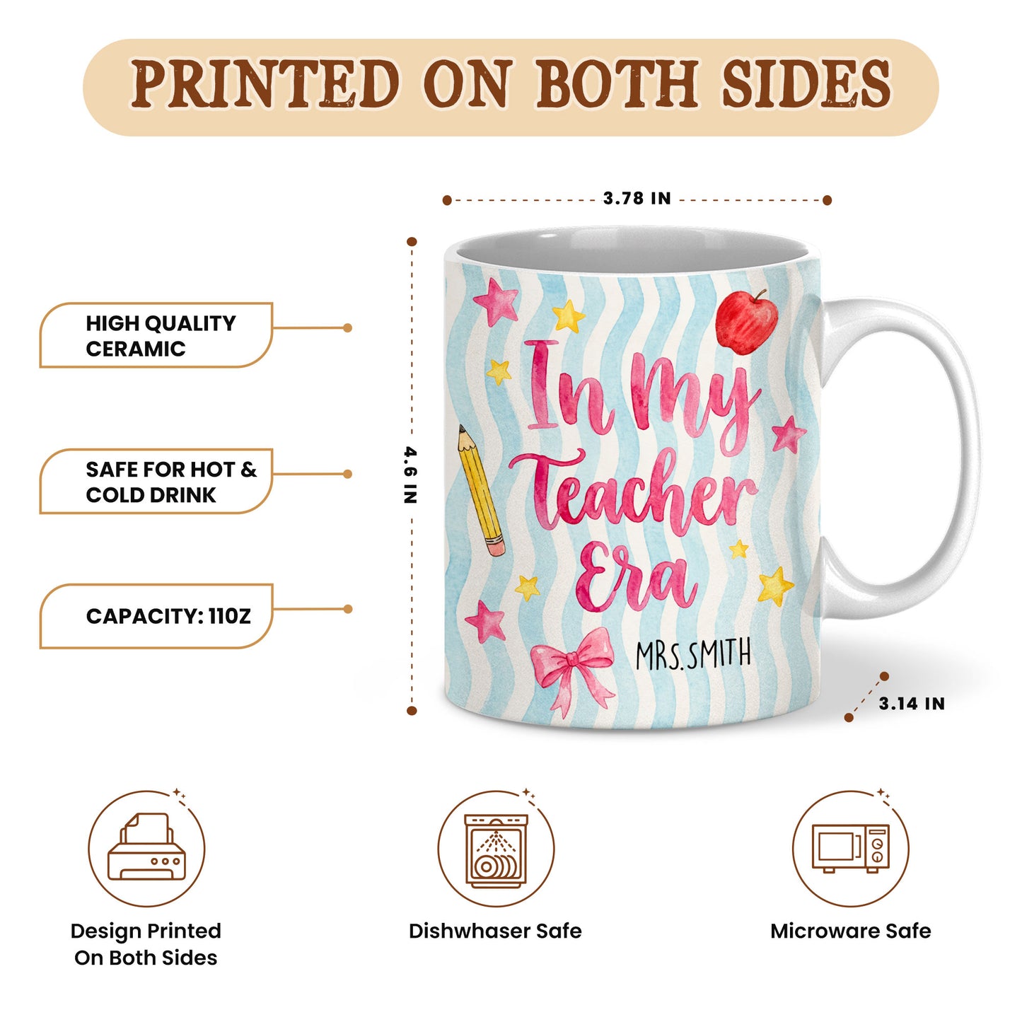 Personalized In My Teacher Era Mug, Custom Teacher Name Coffee Mug, Back to School Teacher Gift, First Day of School Cup, Teacher Appreciation Gift